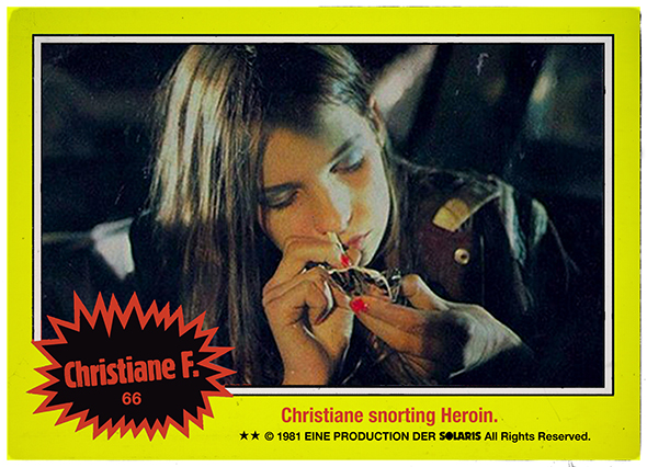 Christiane F Snorting Heroin Vintage Bubble Gum Trading Card Spoof by Kristian Goddard