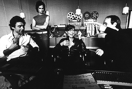 David Bowie Brian Eno and Robert Fripp in Hansa Studios Recording Low
