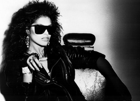 Denise Matthews of Vanity 6 in Leather and Shades Black and White Photo