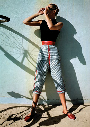 Serge Balkin Photography for Vogue Magazine 1945 Girl with Nautical Preppy Clothes and Bicycle Shadow
