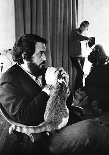 Stanley Kubrick Stroking Cat on the Set of A Clockwork Orange