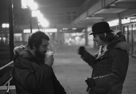 Stanley Kubrick and Malcolm McDowell on location for A Clockwork Orange